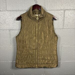 Michael Kors Puffer Vest Women's M Brown Gold Lightweight Quilted Full Zip